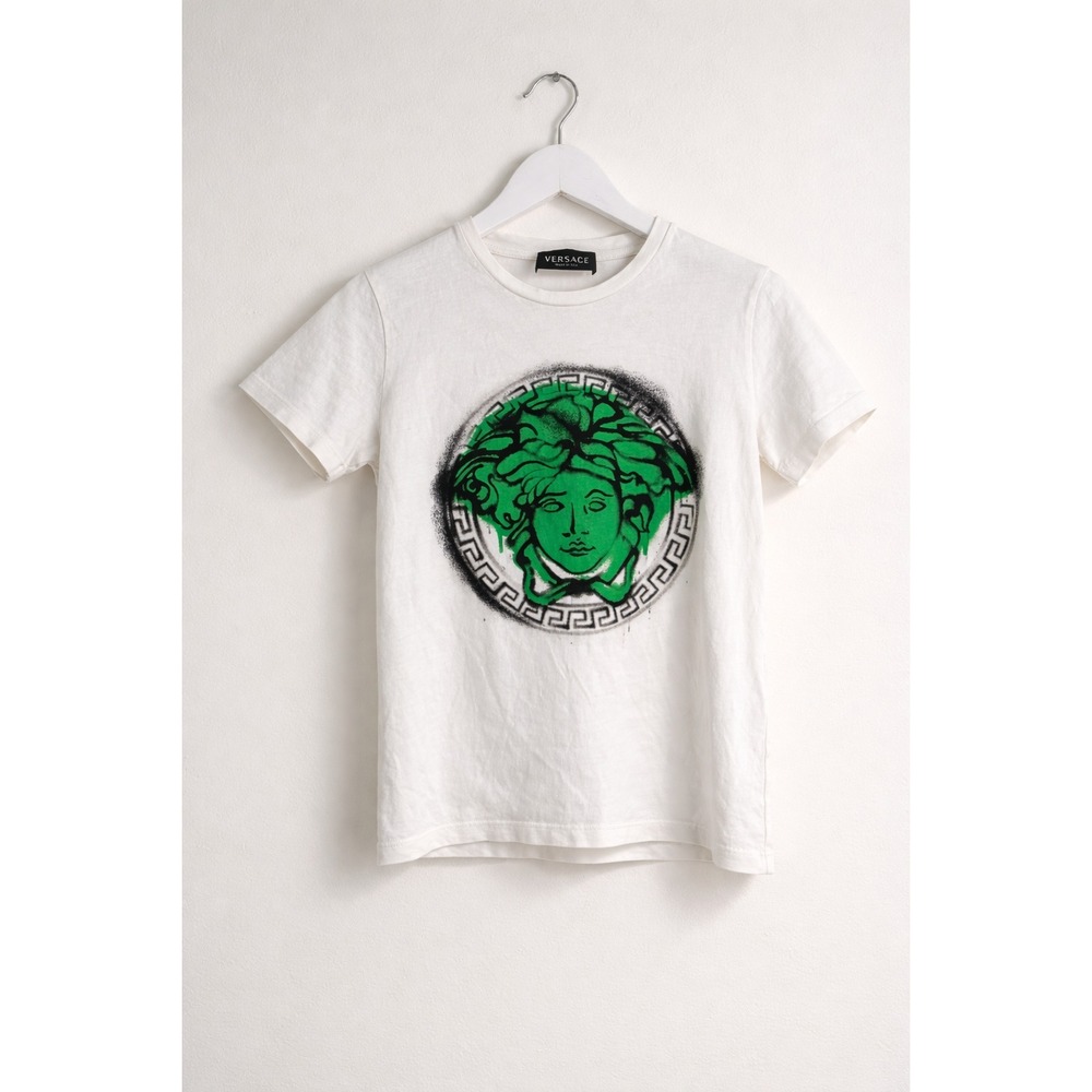 Versace Kids Grafitti Medusa Tshirt White/Green Size 10A/140 CM